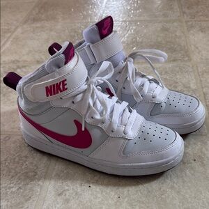 Nike Kids White and Pink High-Top Sneakers